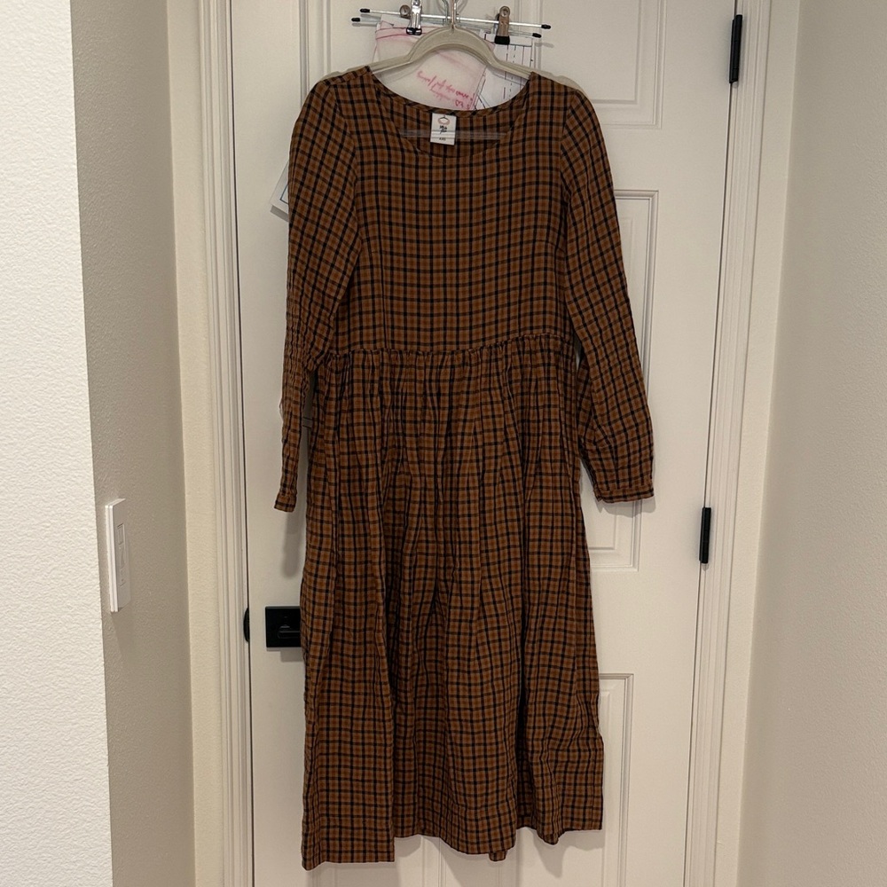 Son de flor brown check smock dress, size XXS